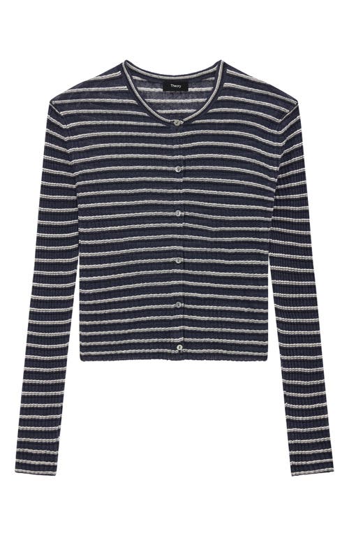 Theory Stripe Cropped Cardigan In Nocturne Navy
