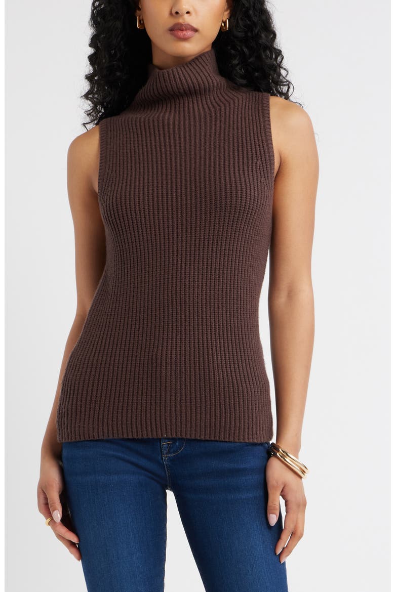 Sleeveless Funnel Neck Sweater, Main, color, BROWN SEAL