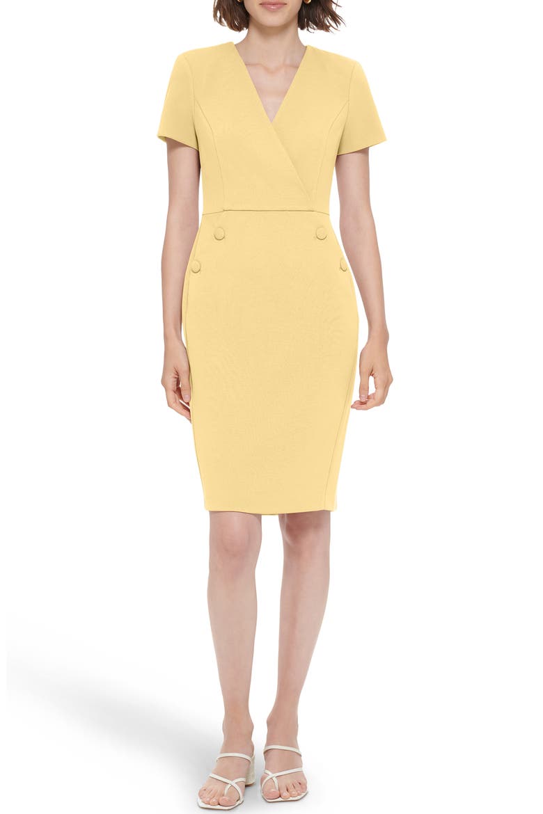 V-Neck Button Sheath Dress, Main, color, BUTTERCUP