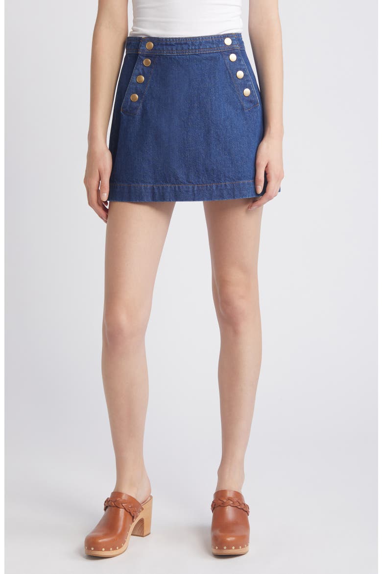 Sailor Snap Denim Skirt, Main, color, CELESTINE
