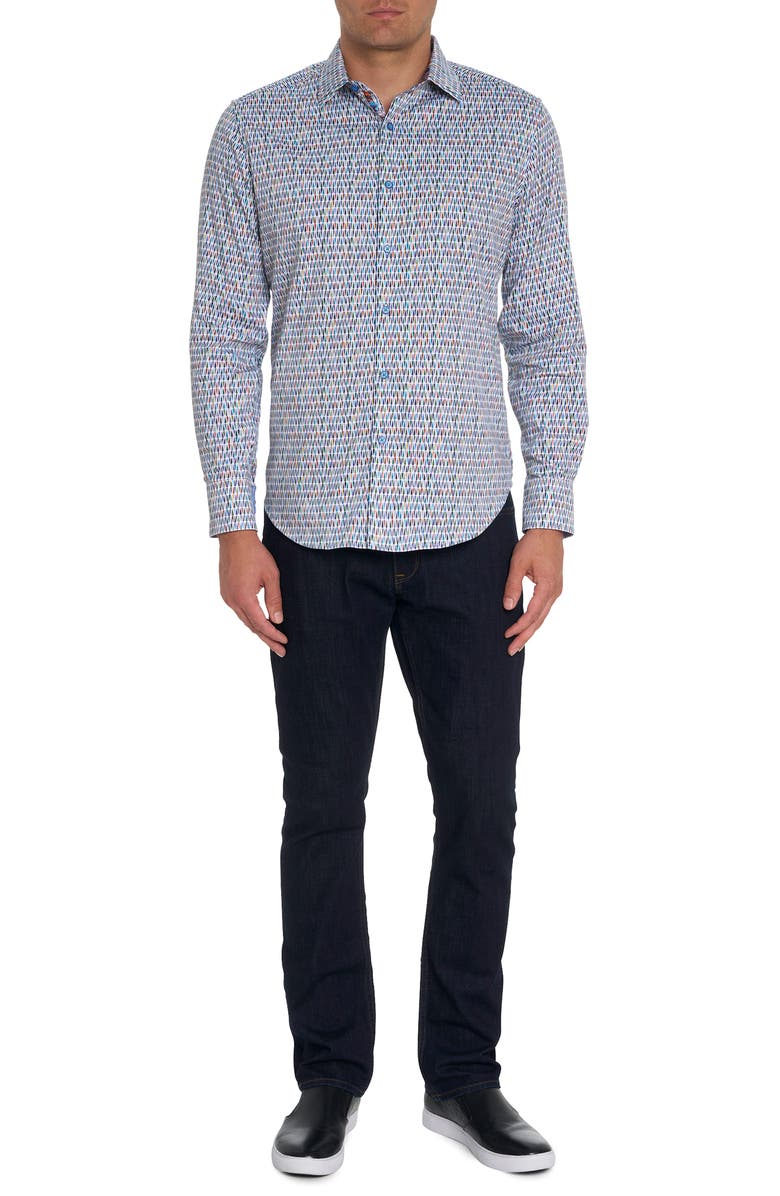 Robert Graham Boo-Yah Geo Print Stretch Cotton Button-Up Shirt, Alternate, color, White Multi