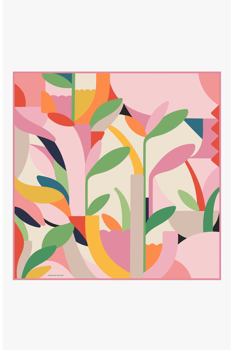 Double Sided Silk Scarf Of Spring Garden Harmony, Main, color, Pink