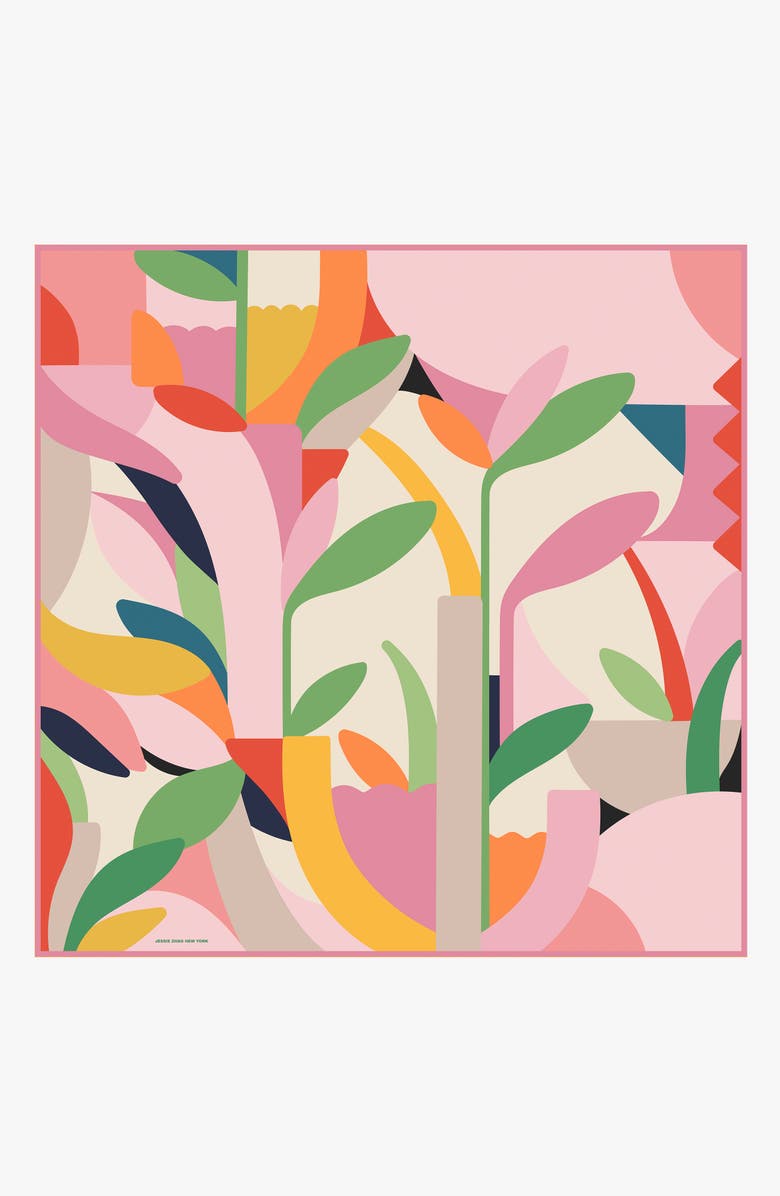 Jessie Zhao New York Double Sided Silk Scarf Of Spring Garden Harmony, Main, color, Pink