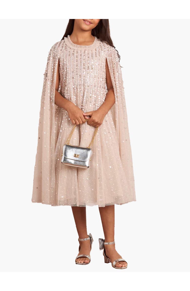 Needle & Thread Moonlight Sequin Cape Kids Dress, Main, color, Oyster