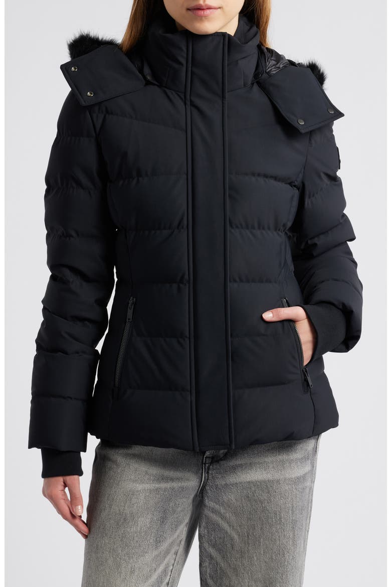 Betta Shearling Trim 800 Fill Power Down Water Repellent Jacket, Main, color, BLACK W BLACK S