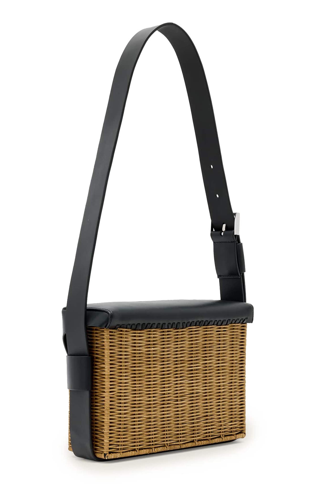 AllSaints Monique WIcker Shoulder Bag, Alternate, color, Biscuit/ Black
