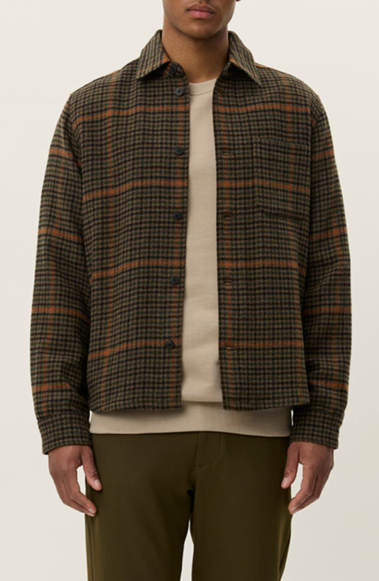 Les Deux Kody Houndstooth Wool Blend Overshirt, Main, color, Teak