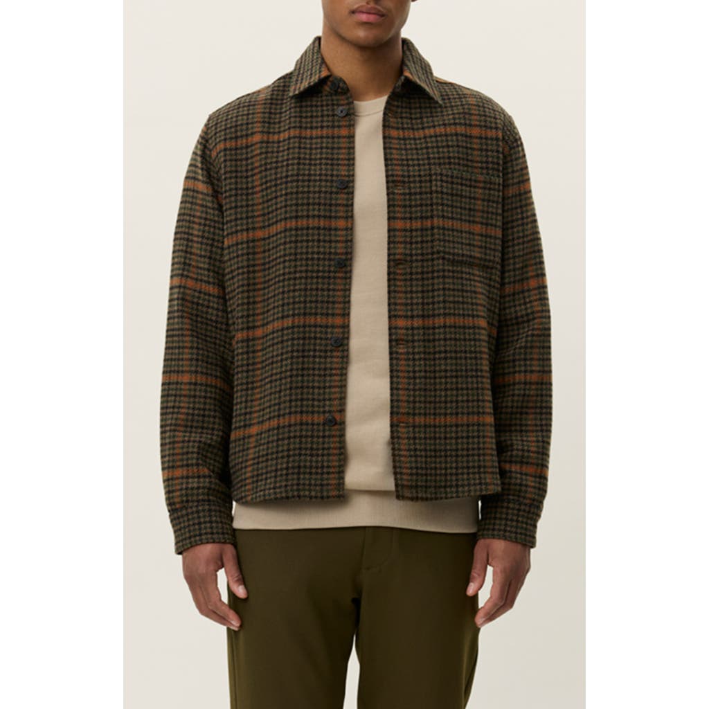 Les Deux Kody Houndstooth Wool Blend Overshirt In Green