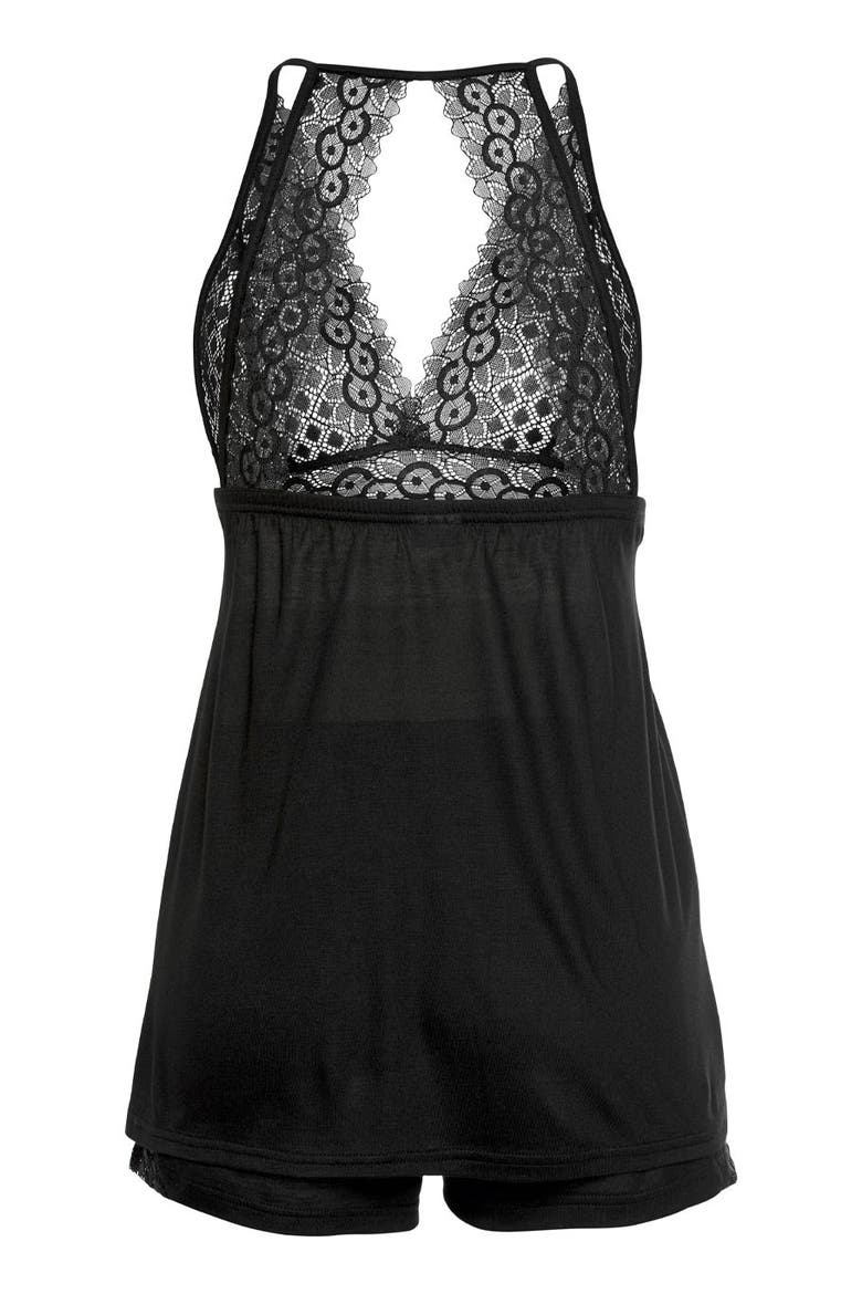 Lace V-Neck Short Pajama Set, Alternate, color, Black
