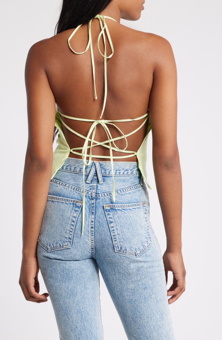 Mistress Rocks Floral Cutout Open Back Halter Top, Alternate, color, Matcha