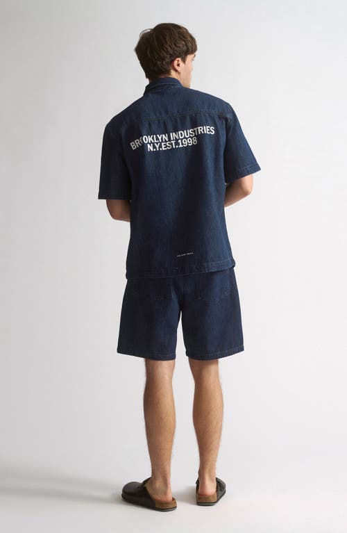 Brooklyn Industries Denim Graphic Short Sleeve Button-up Shirt In Blue
