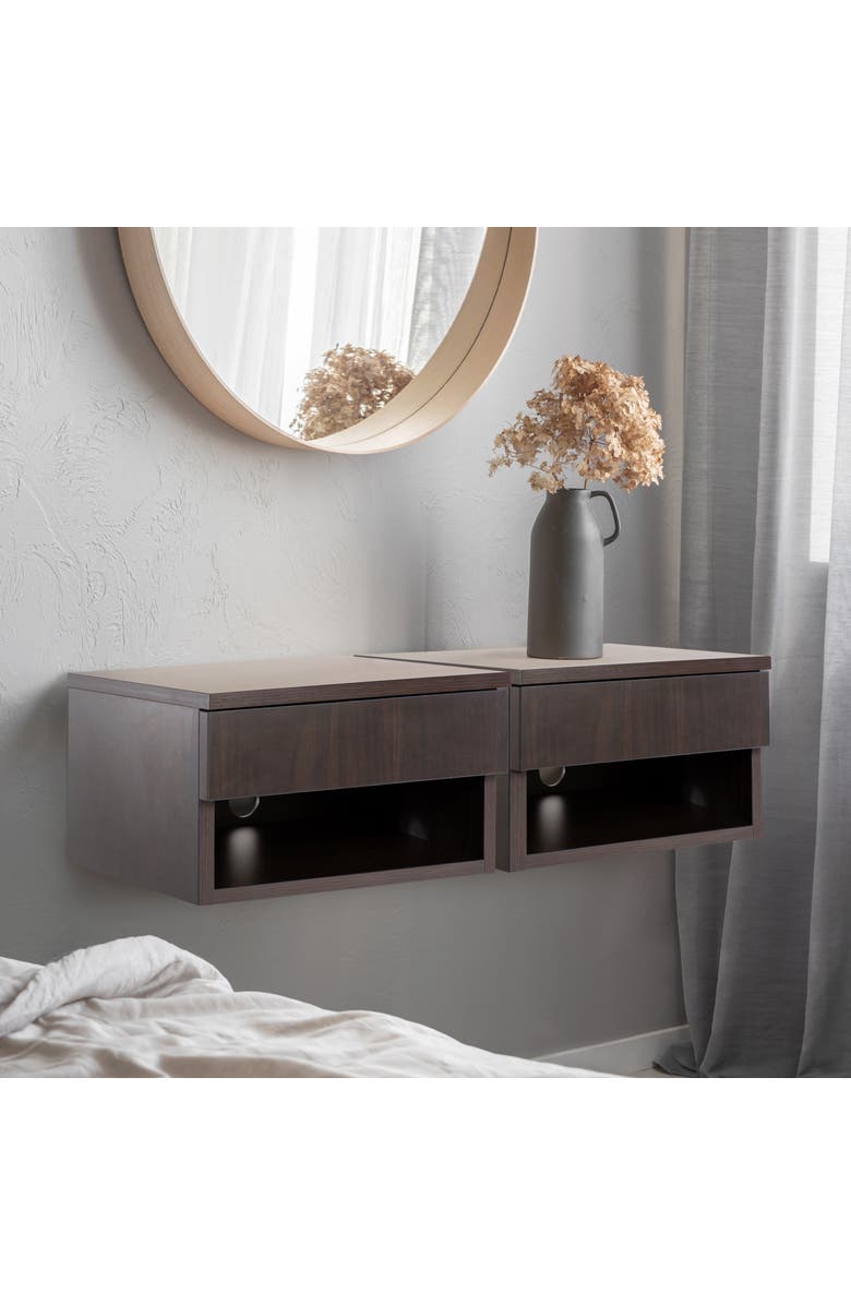 JONATHAN Y Ettore Mid-Century Modern Floating Wall Mounted Nightstand with Soft-Close Drawer and Cable Hole, Alternate, color, Black