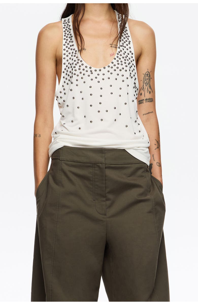 Bimba y Lola Studded Sleeveless T-Shirt, Main, color, Ivory