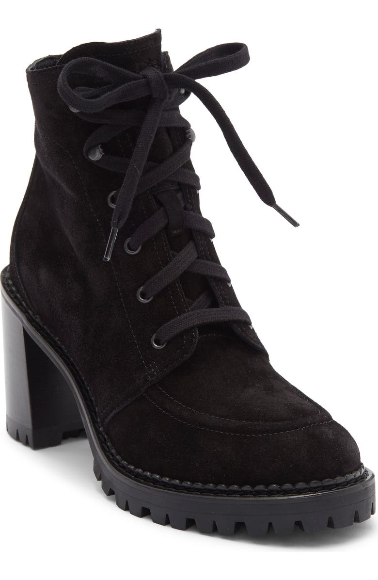 Longchamp Block Heel Lace Up Bootie, Main, color, Black