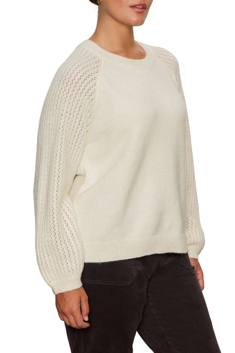Cozy Moment Pointelle Sleeve Sweater, Alternate, color, CHALK WHITE