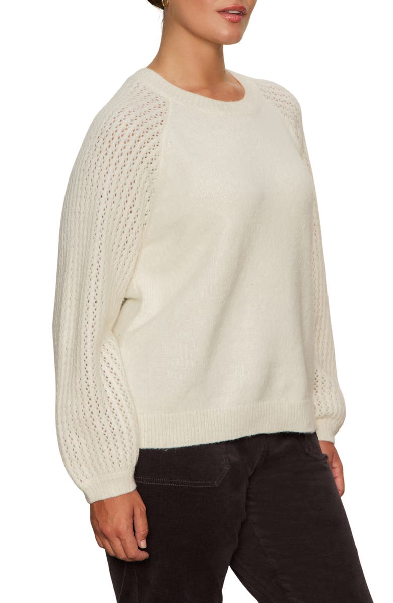 Sanctuary Cozy Moment Pointelle Sleeve Sweater, Alternate, color, Chalk White