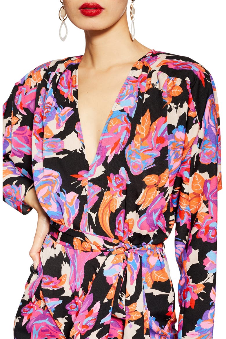 Belted V-Neck Long Sleeve Midi Dress, Alternate, color, PURPLE MULTI