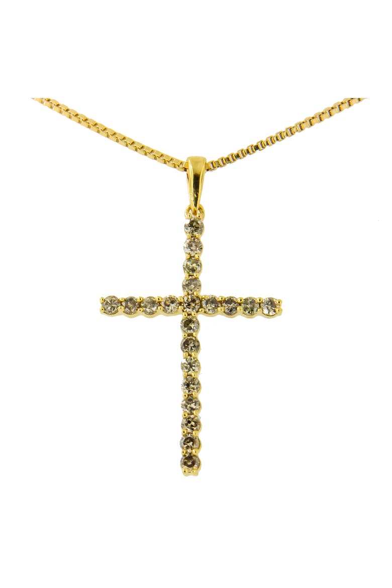 14K Yellow Gold Plated Silver 1/2 Cttw Champagne Diamond Cross Pendant Necklace, Main, color, Yellow