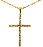 Haus of Brilliance 14K Yellow Gold Plated Silver 1/2 Cttw Champagne Diamond Cross Pendant Necklace