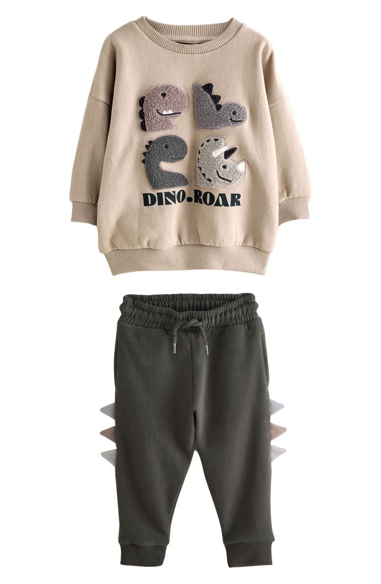 NEXT Kids' Colorblock Dinosaur Sweatshirt & Joggers Set, Main, color, Grey