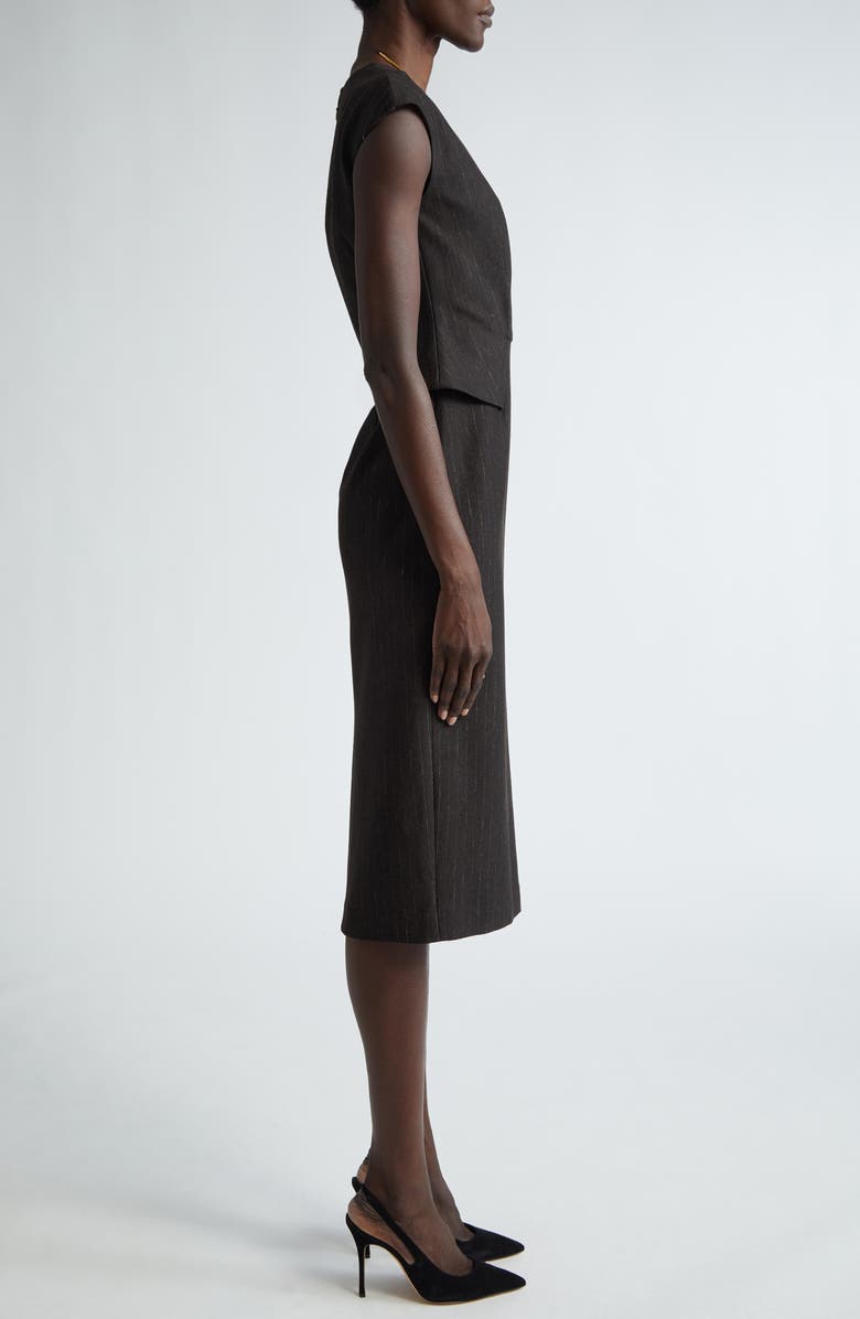 ST. JOHN Pinstripe Jersey Peplum Sheath Dress, Alternate, color,