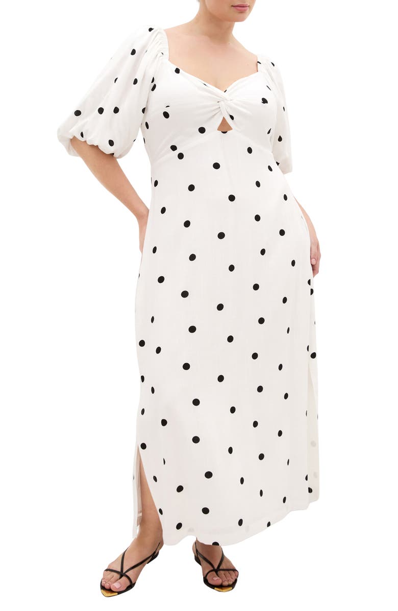City Chic Nala Dot Maxi Dress, Main, color, Black Polka Dot