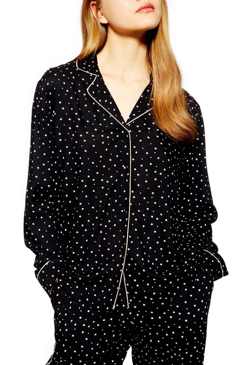 Star Print Pajama Shirt, Main, color, BLACK MULTI