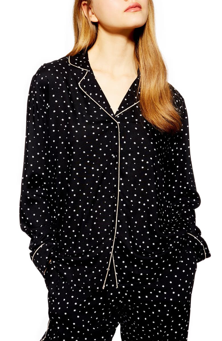 Topshop Star Print Pajama Shirt, Main, color, 