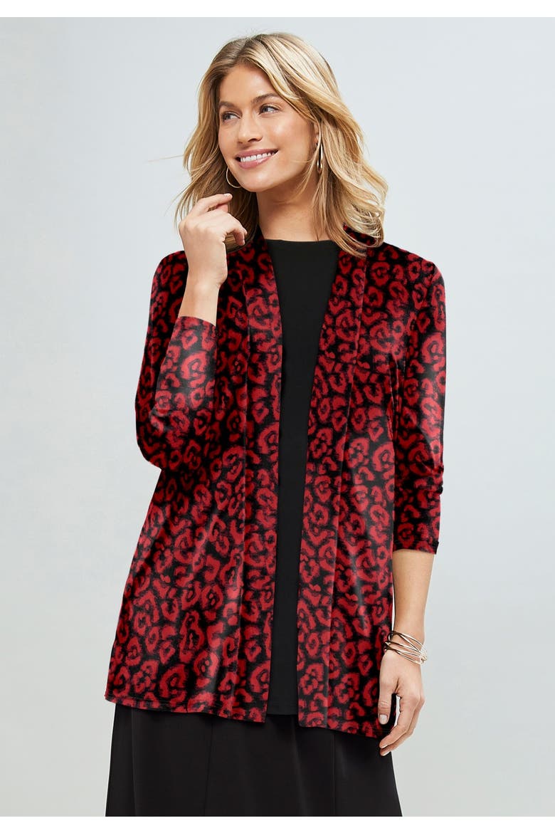 Stretch Knit Open Front Knit Topper, Alternate, color, RASPBERRY MINI HOUNDSTOOTH