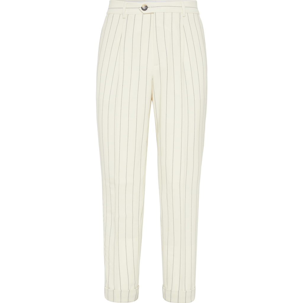 Brunello Cucinelli Virgin Wool Stripe Leisure Trousers In Panama