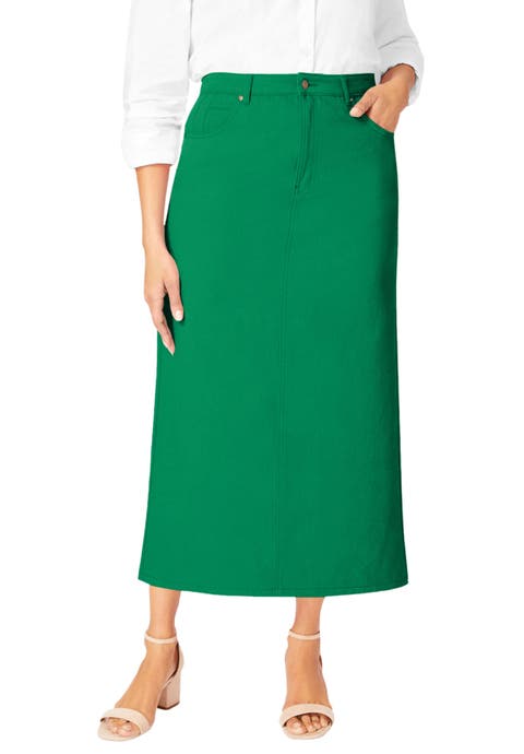 Classic Cotton Denim Midi Skirt (Plus Available)