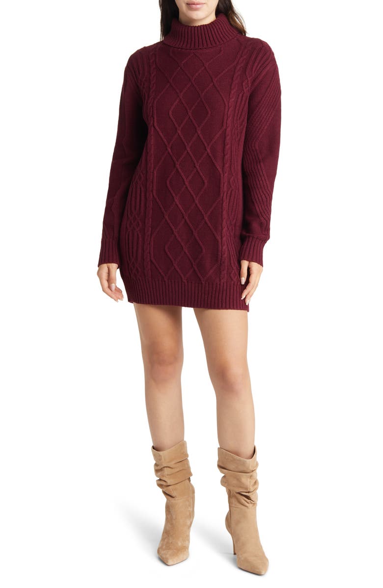 Lulus Cuddle Up Close Long Sleeve Cable Sweater Dress, Main, color, 