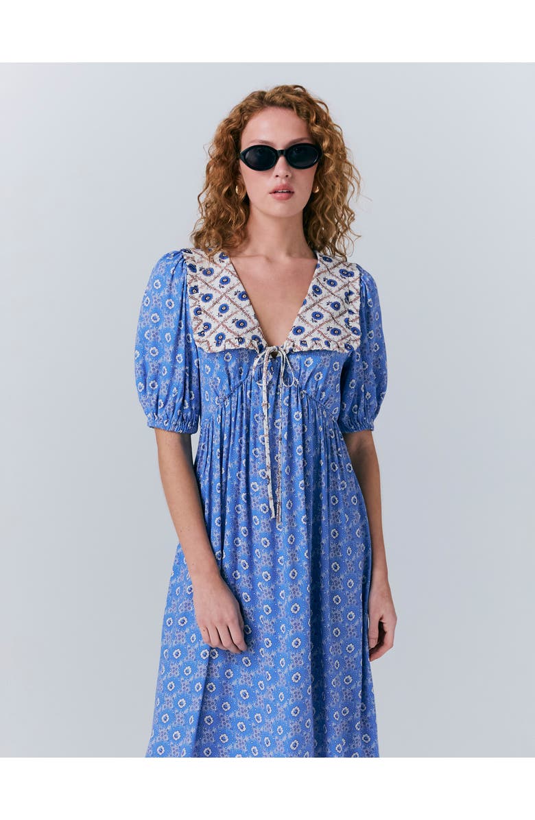 Ghost London Nellie Crepe Collared Midi Smock Dress, Alternate, color, Blue Rose Spot