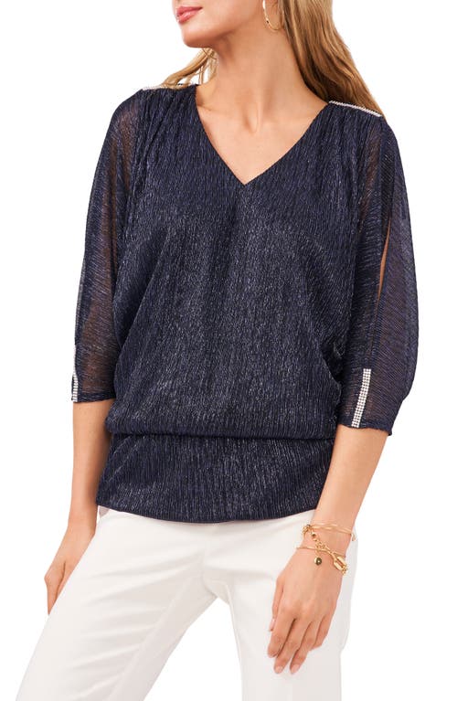 Chaus Metallic V-neck Blouse In Blue