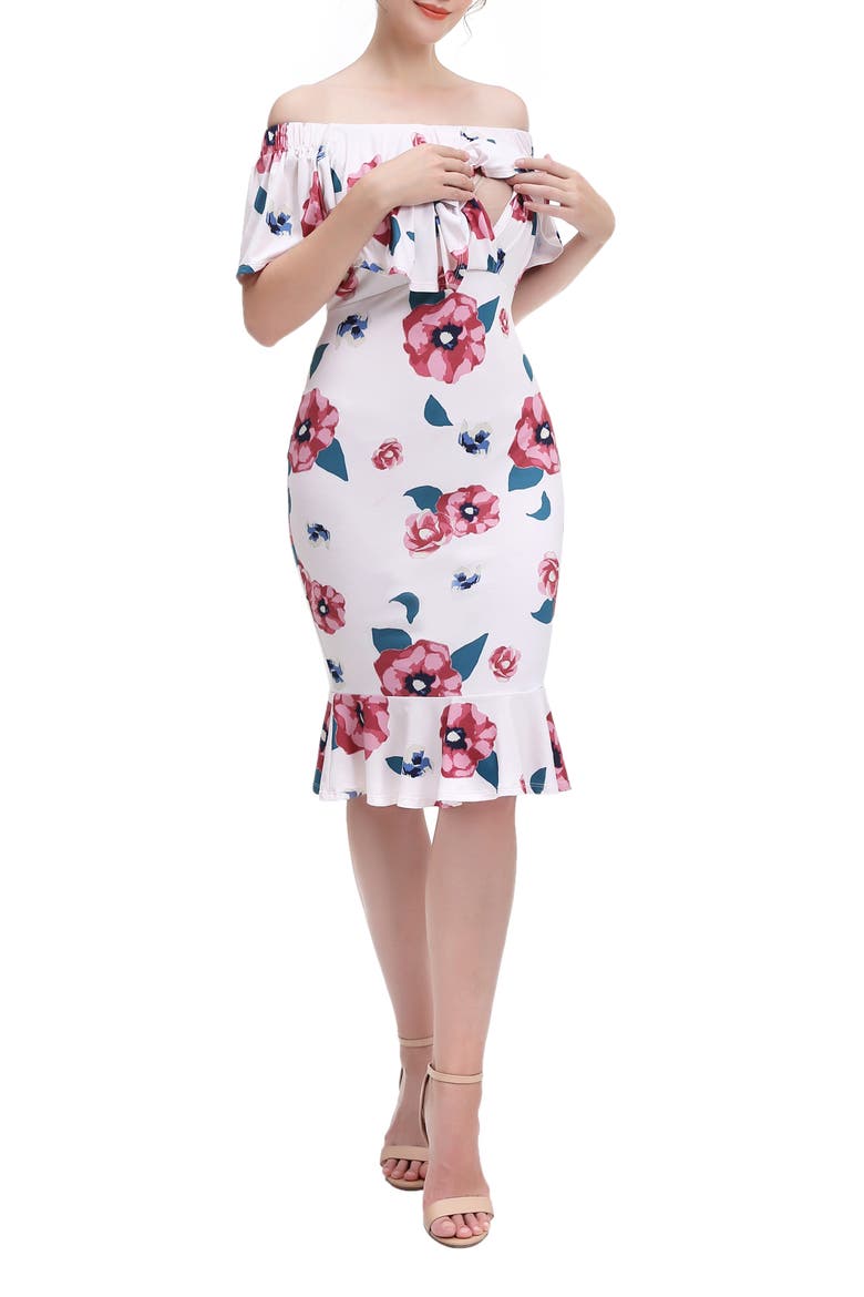 Kyla Floral Mermaid Hem Maternity/Nursing Dress, Alternate, color, PINK