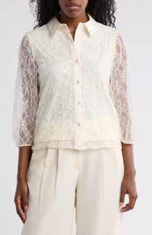 BY DESIGN Ashley Sequin Button-Up Shirt
