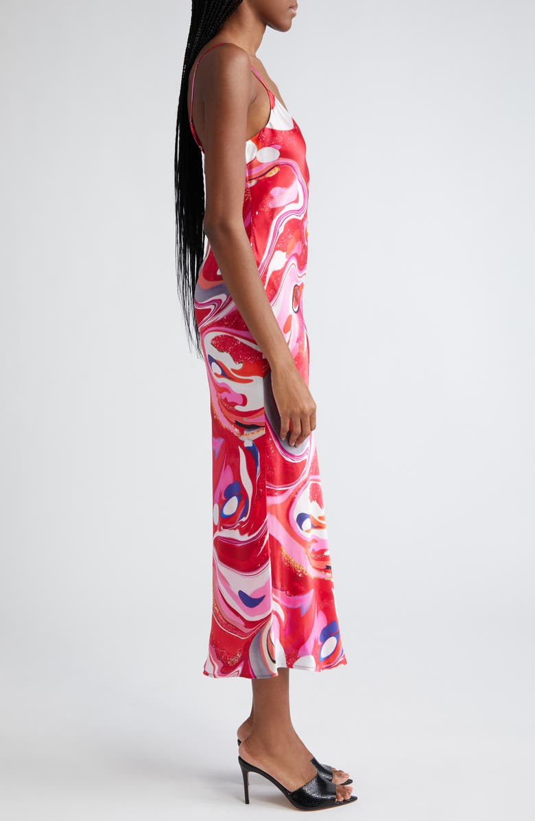 L'AGENCE Serdie Silk Midi Slipdress, Alternate, color, Pink Multi Tie Dye Swirl