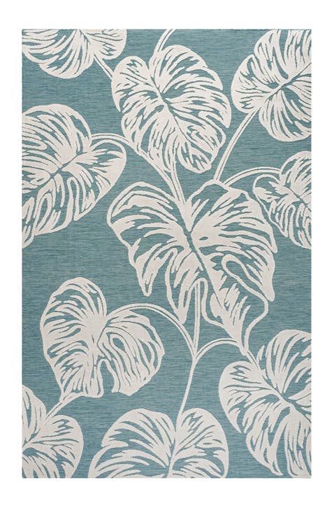 Tobago High-Low Two-Tone Monstera Leaf Indoor/Outdoor Area Rug