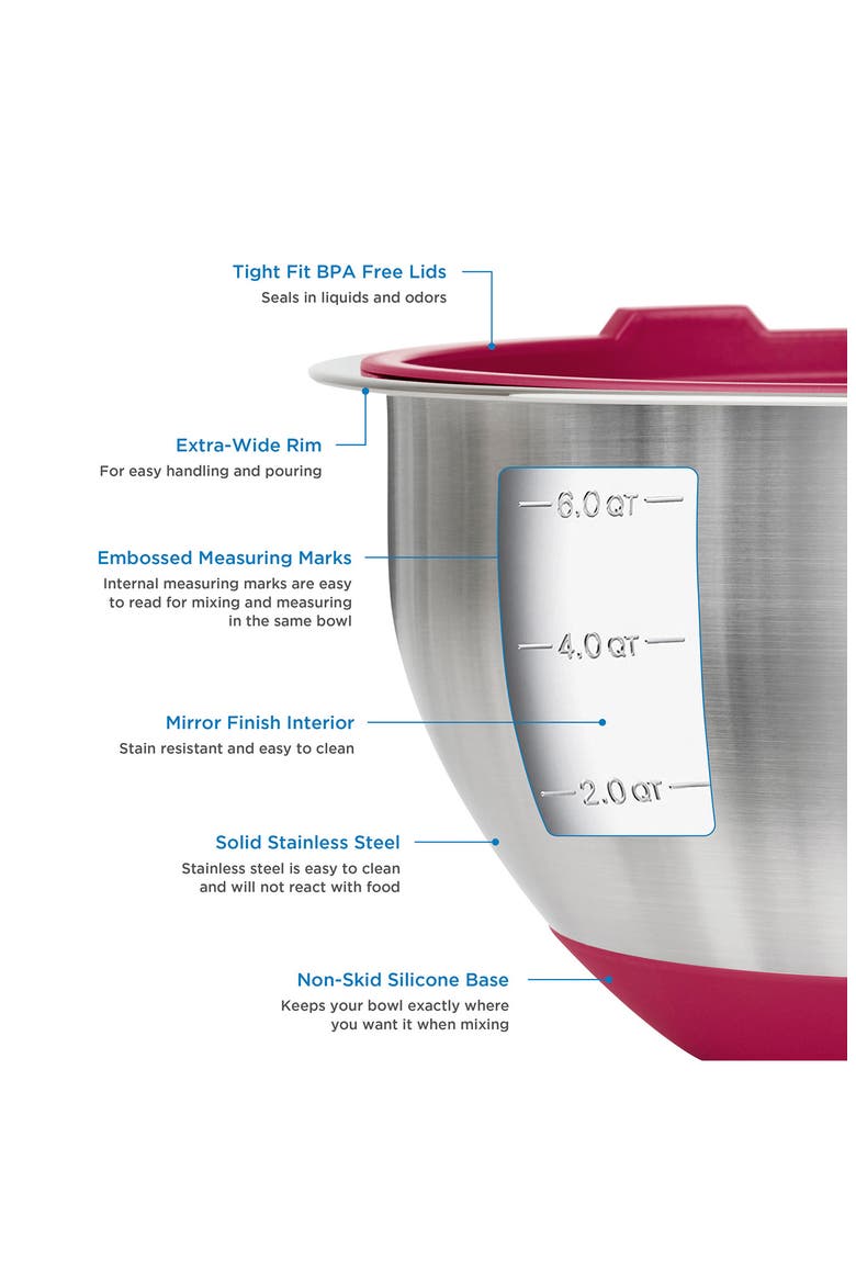 10-Piece Stainless Steel Mixing Bowl Set with Lids, Alternate, color, RED