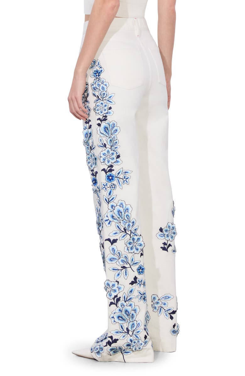 Alice + Olivia Weezy Floral Embroidered Bootcut Jeans, Alternate, color, Off White