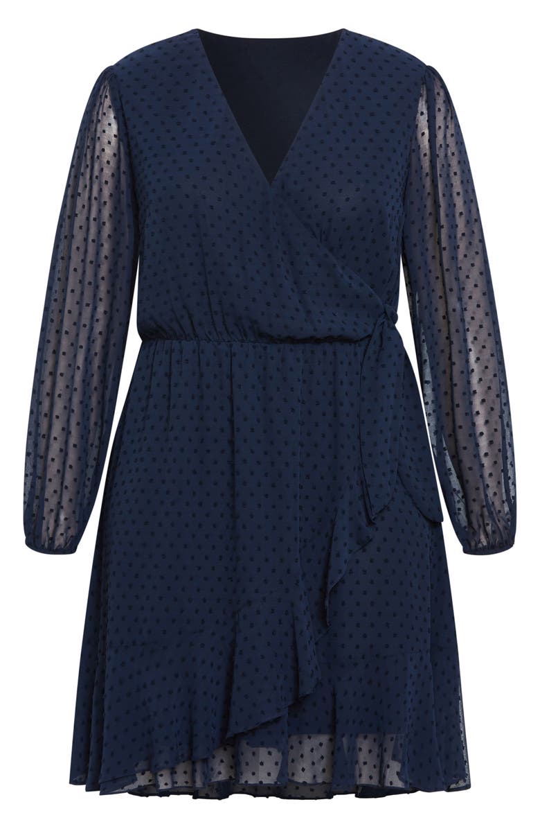 City Chic Long Sleeve Dobby Faux-Wrap Dress, Alternate, color,