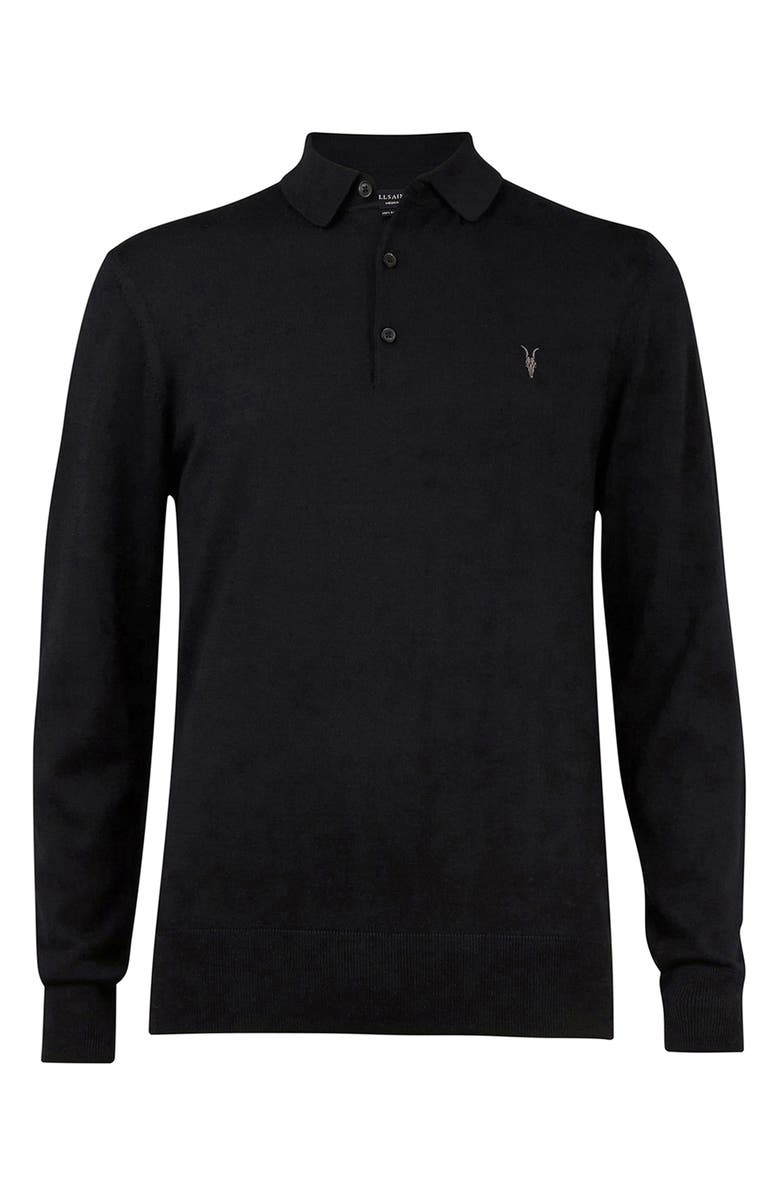 AllSaints Mode Merino Wool Polo Sweater, Alternate, color, Black