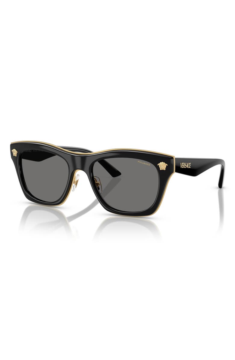 Versace 53mm Polarized Rectangular Sunglasses, Alternate, color, Black