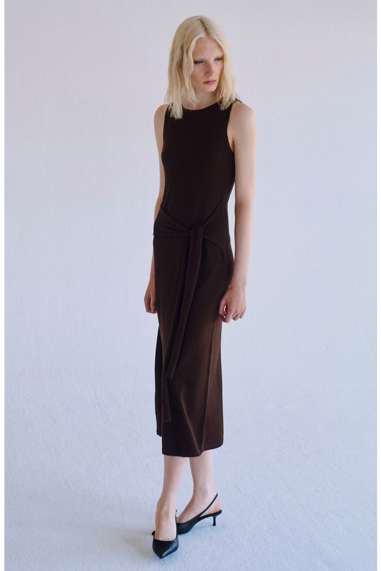 Tie Detail Sleeveless Knit Dress, Alternate, color, BROWN
