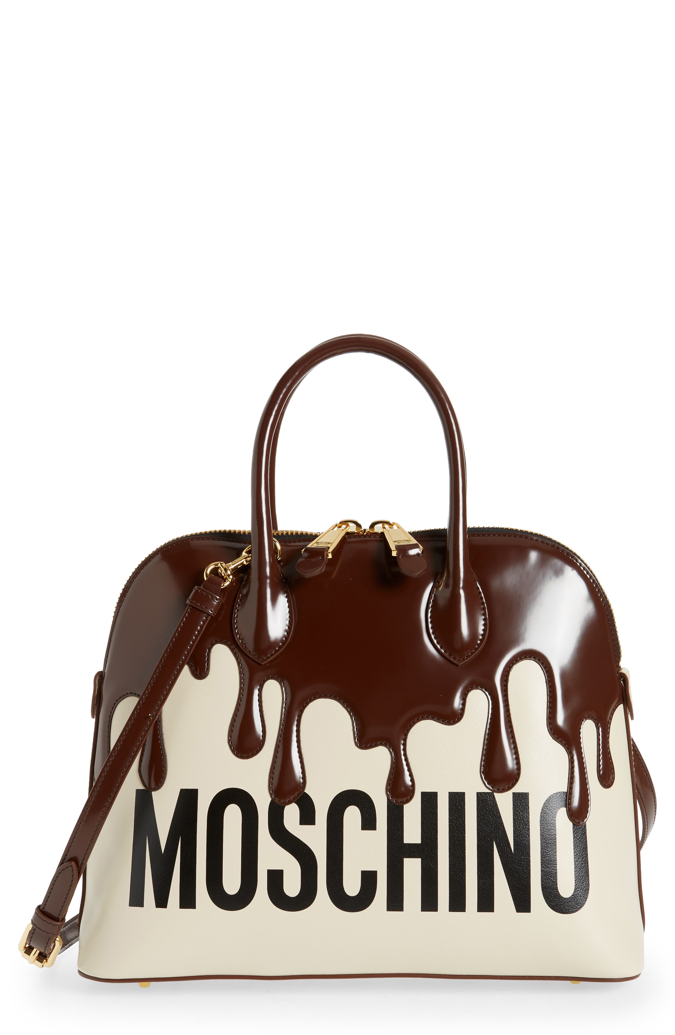 Moschino Melted Chocolate Leather Satchel, Main, color, 