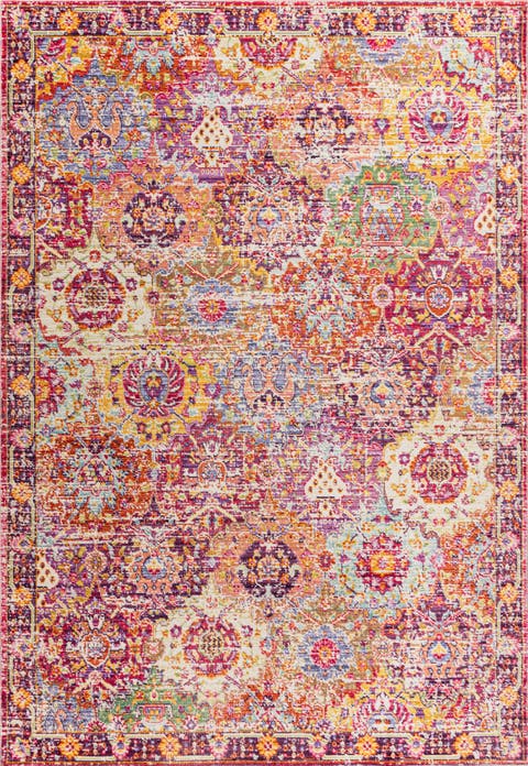 Flori Bohemian Medallion Deep Fuchsia Area Rug