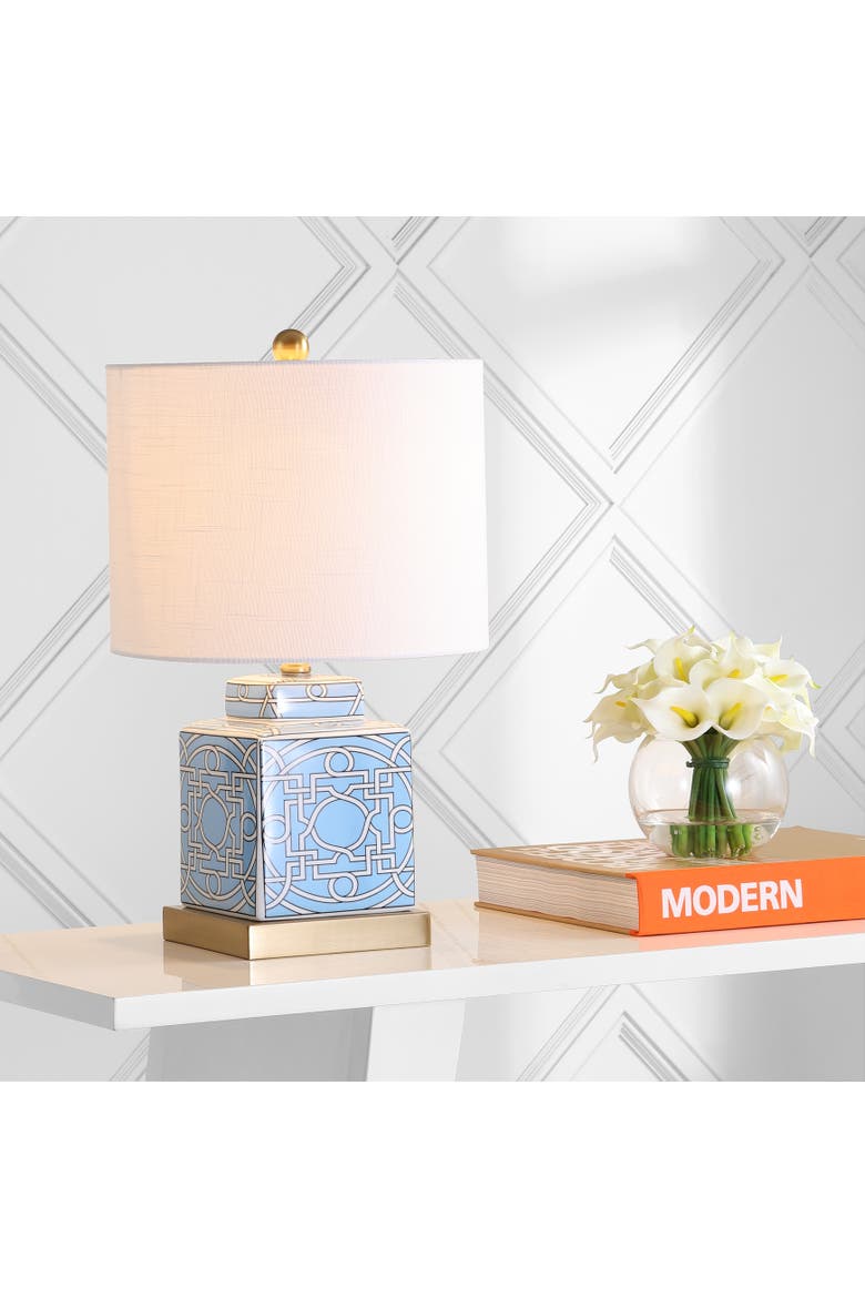 Catherine Modern Transitional Ceramic/Metal Square Ginger Jar LED Table Lamp, Alternate, color, Blue/White