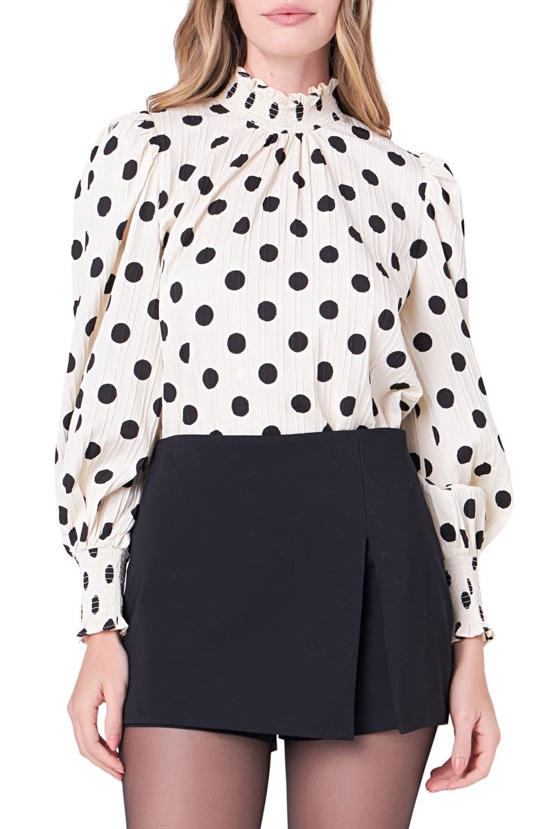 English Factory Polka Dot Balloon Sleeve Top, Main, color, 