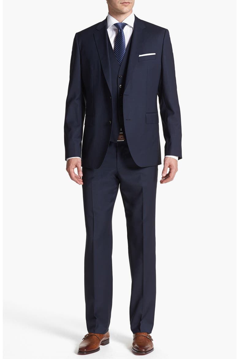 HUGO BOSS 'James/Sharp' Trim Fit Three-Piece Suit, Main, color, NAVY