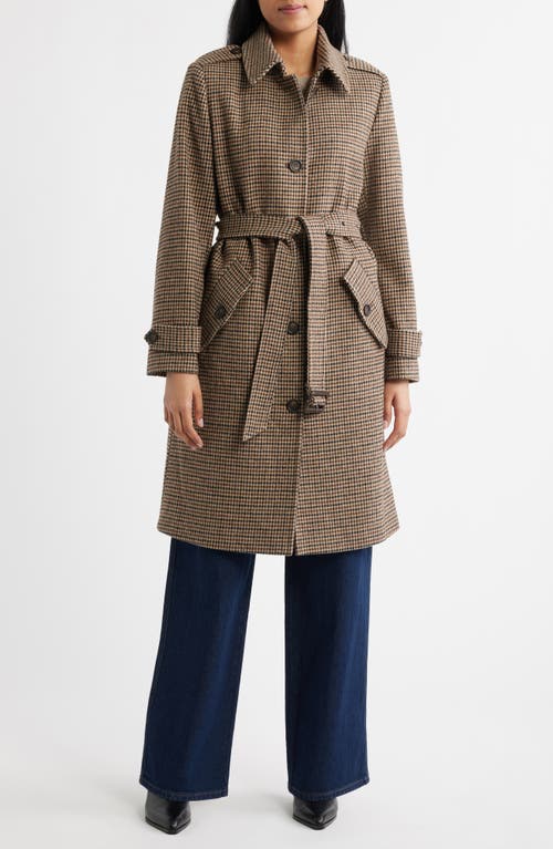 Bernardo Long Belted Coat in Brown Gingham at Nordstrom, Size Large
